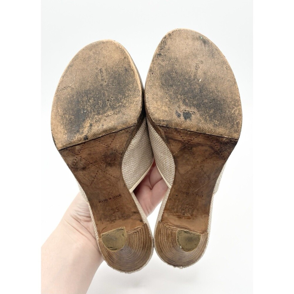 Chanel Gray Canvas Turnlock Mules Sandals Heels CC Logo Vintage Y2K EU 35 - Picture 10 of 10